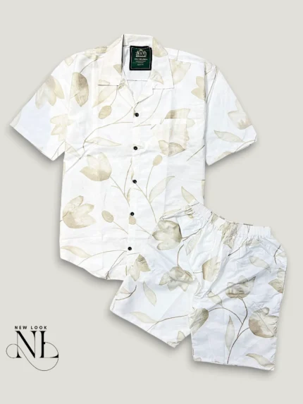 White Trendy Printed Cord Set for Men Crisp Summer
