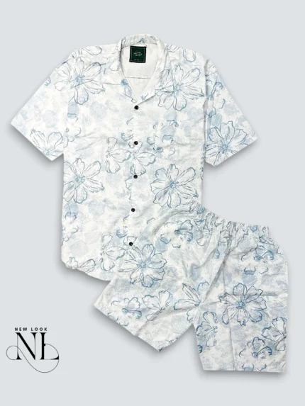 Stylish Blue Printed Cord Set for Men Modern Set