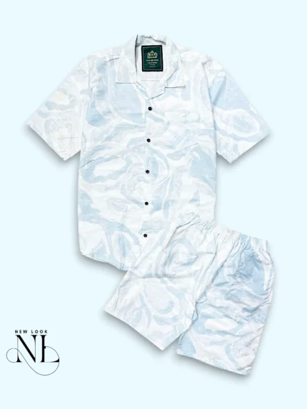 Ice Blue Classic Printed Cord Set for Men Premium