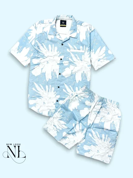 Sky Blue Classic Printed Cord Set for Men Loungewear