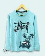 Classic Sky Blue Printed Full T-Shirt for Men