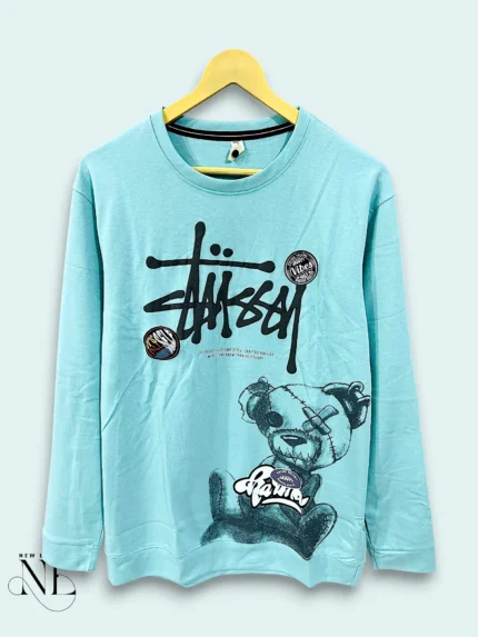 Classic Sky Blue Printed Full T-Shirt for Men