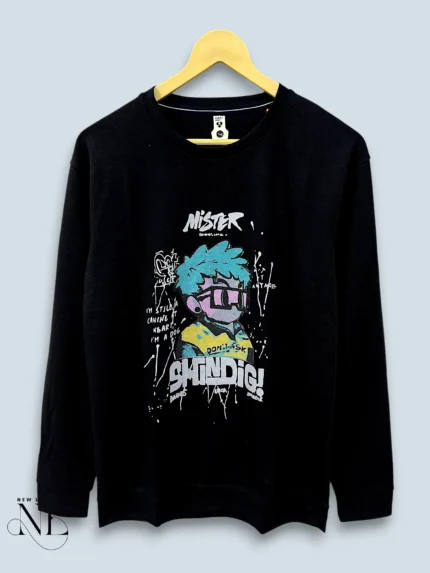 Trendy Black Printed Full Sleeve T-Shirt for Men