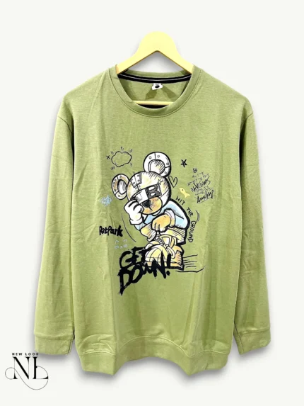 Trendy Olive Green Printed Full T-Shirt for Men
