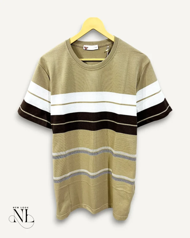 Stripe Cream Half Tshirt For Men Premium Casual