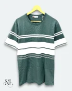 Green Stripe Half Tshirt For Men Fresh Casual Wear