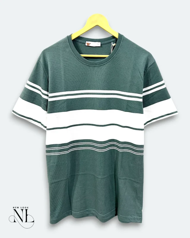 Green Stripe Half Tshirt For Men Fresh Casual Wear