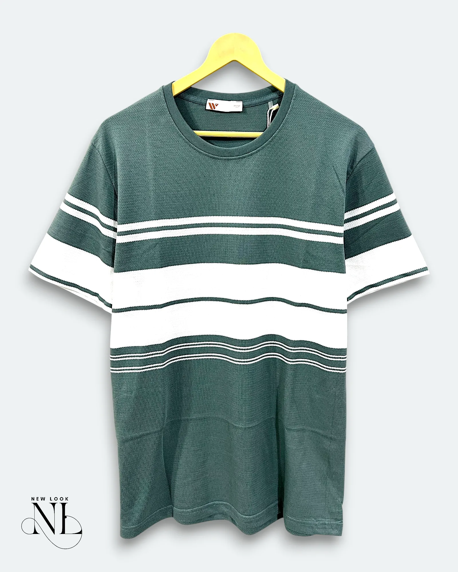 Green Stripe Half Tshirt For Men Fresh Casual Wear Green Stripe Half Tshirt For Men Fresh Casual Wear