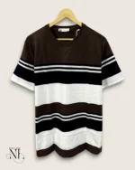 Dark Brown Stripe Half Tshirt For Men Earth Tone