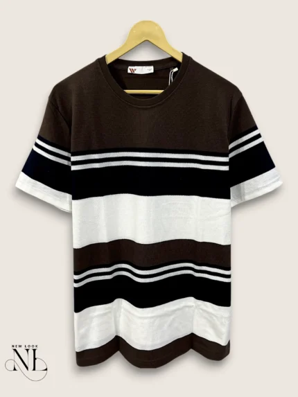 Dark Brown Stripe Half Tshirt For Men Earth Tone