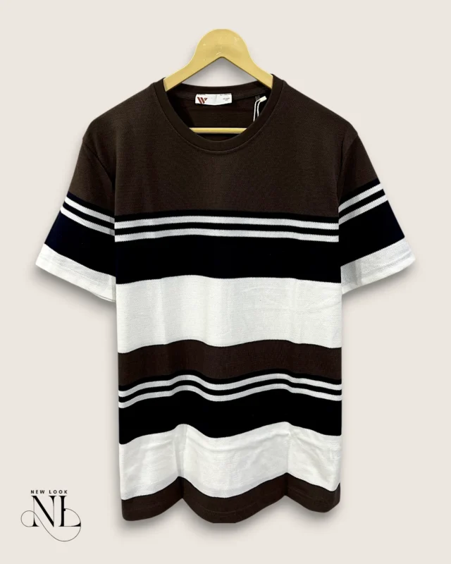 Dark Brown Stripe Half Tshirt For Men Earth Tone
