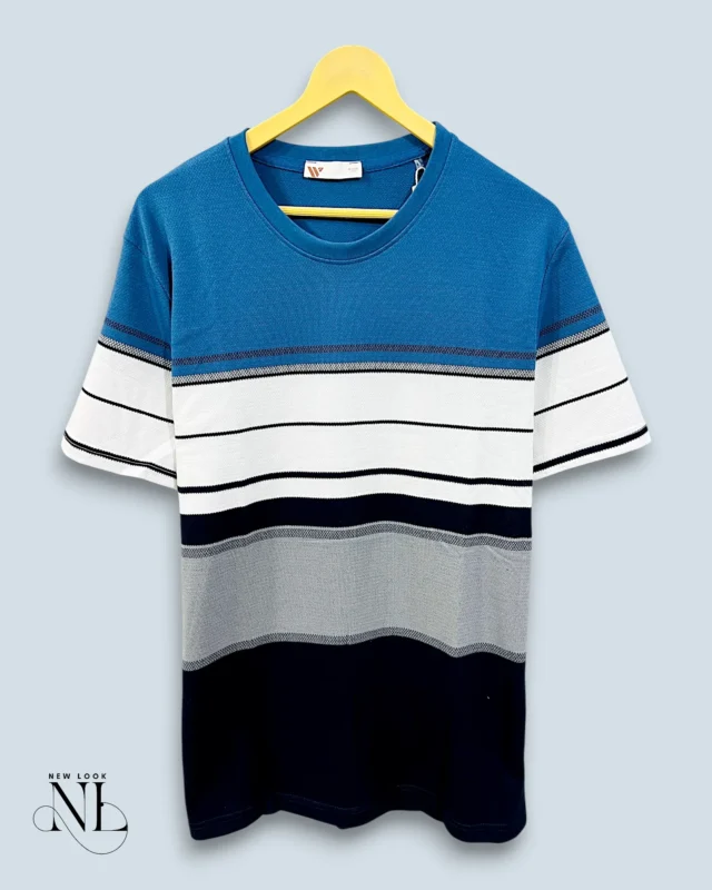 Blue Stripe Half Tshirt For Men Classic Casual Wear