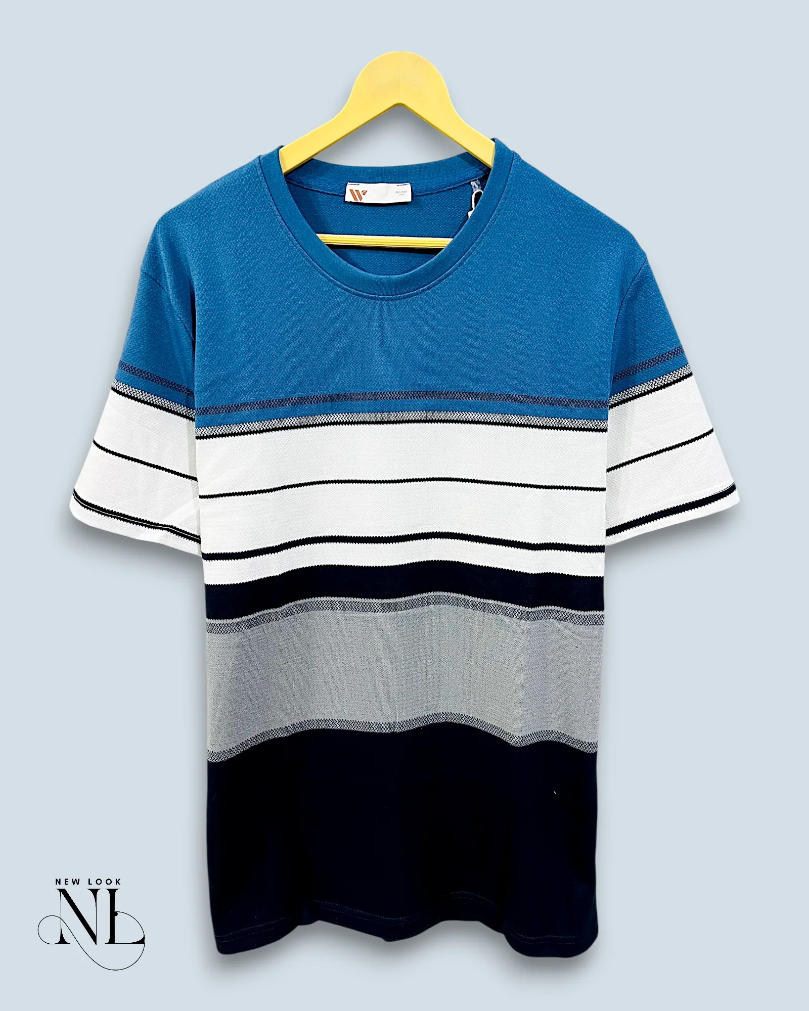 Blue Stripe Half Tshirt For Men Classic Casual Wear Blue Stripe Half Tshirt For Men Classic Casual Wear
