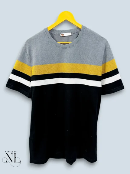 Grey Stripe Half Tshirt For Men Casual Wear