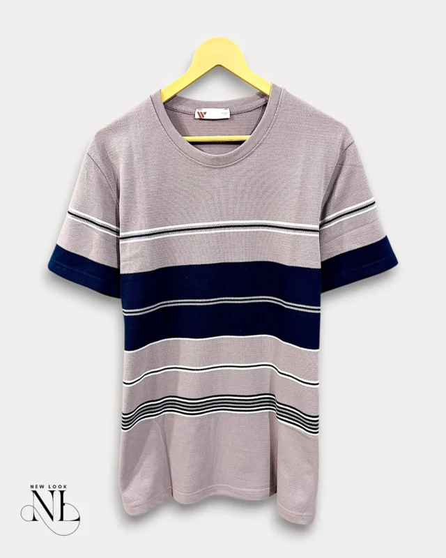 Cream Stripe Half Tshirt For Men Premium Casual