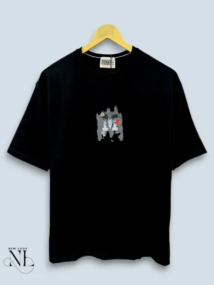 Trendy Black Oversized T-Shirt with Back Print