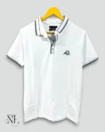 White Plain Polo Tencel Lycra Half Tshirt For Men