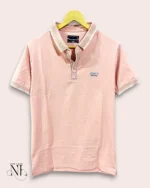 Baby Pink Plain Polo Tencel Lycra Half Tshirt For Men