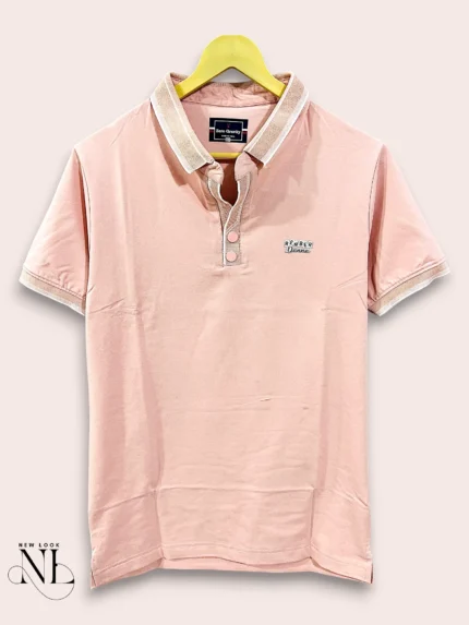 Baby Pink Plain Polo Tencel Lycra Half Tshirt For Men