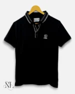 Men's Black Plain Tencel Lycra Half Polo T-Shirt
