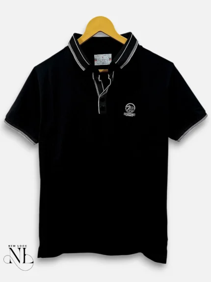 Men's Black Plain Tencel Lycra Half Polo T-Shirt