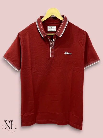 Men's Maroon Plain Polo Tencel Lycra T-Shirt For Men