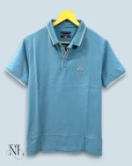 Blue Plain Polo Tencel Lycra Half Tshirt For Men