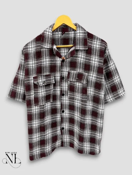 Dark Brown Checks Oversize Shirt for Men