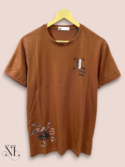 Men's Lite Brown Printed Half T-Shirt & Warm Style