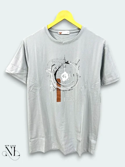 Men's Lite Grey Printed Half Sleeve T-Shirt Cool Style