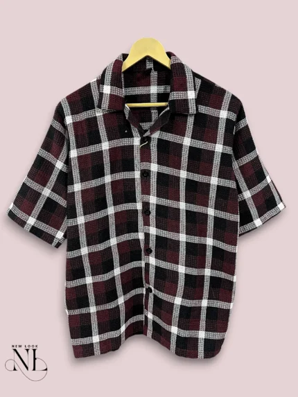 Stylish Maroon Checks Oversize Shirt for Men Utility