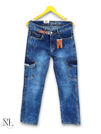 Trendy Blue Denim Cargo Pants for Men Street Style
