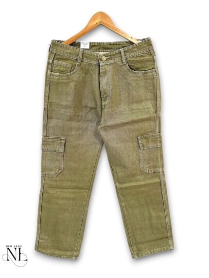 Casual Classic Olive Green Denim Cargo Pants for Men