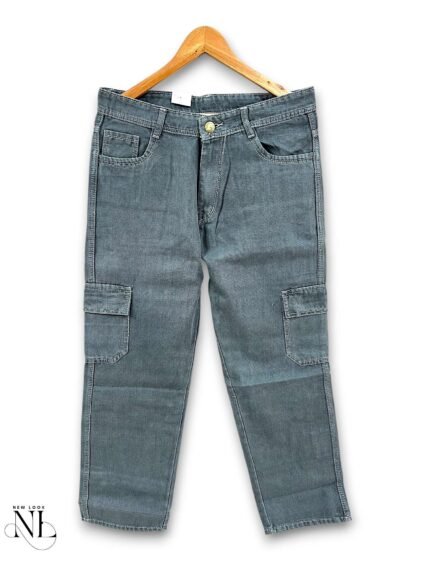 Casual Dark Grey Denim Cargo Pants Utility Style