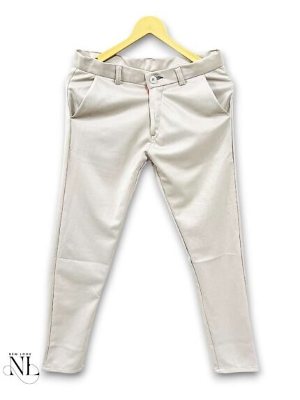 Trendy Office Wear Cream Plain Formal Lycra Pant for Men