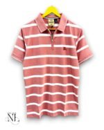 Classic Pink Stripe Polo Half T-Shirt for Men