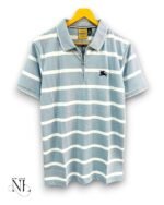 Trendy Sky Blue Stripe Polo Half T-Shirt for Men Style