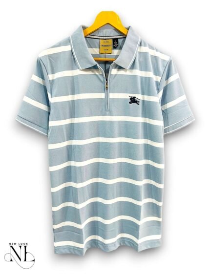 Trendy Sky Blue Stripe Polo Half T-Shirt for Men Style