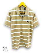 Trendy Cream Stripe Polo Half T-Shirt for Men Sophisticated