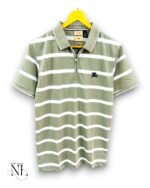Trendy Pista Green Stripe Polo Half T-Shirt for Men