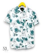 Classic Lite Green Printed Half Shirt For Men Party Wear