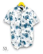 Classic Blue Printed Half Shirt For Men Party Wear