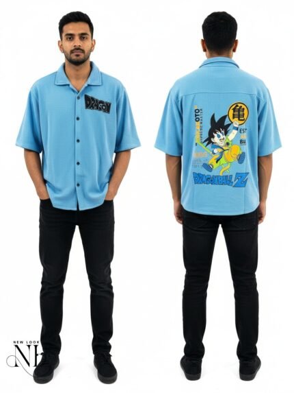 Classic Back Print Sky Blue Oversize Shirt for Men