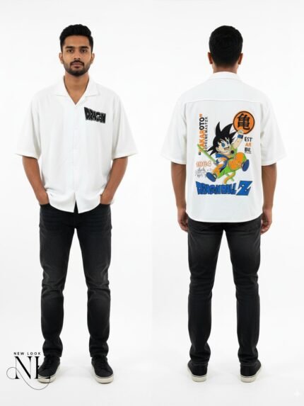 Classic Back Print White Oversize Shirt for Men Streetwear Style