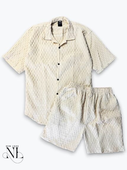 Stylish Cream Plain Cord Set for Men