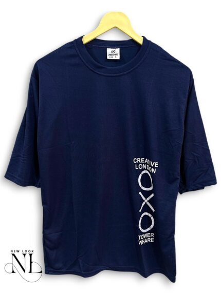 Trendy Navy Blue Printed Oversize T-Shirt for Men