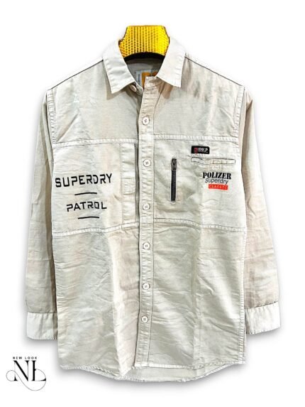 Cream Denim Full Shirt for Men Washed Denim