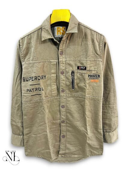 Dark Cream Denim Full Shirt for Men Washed Denim