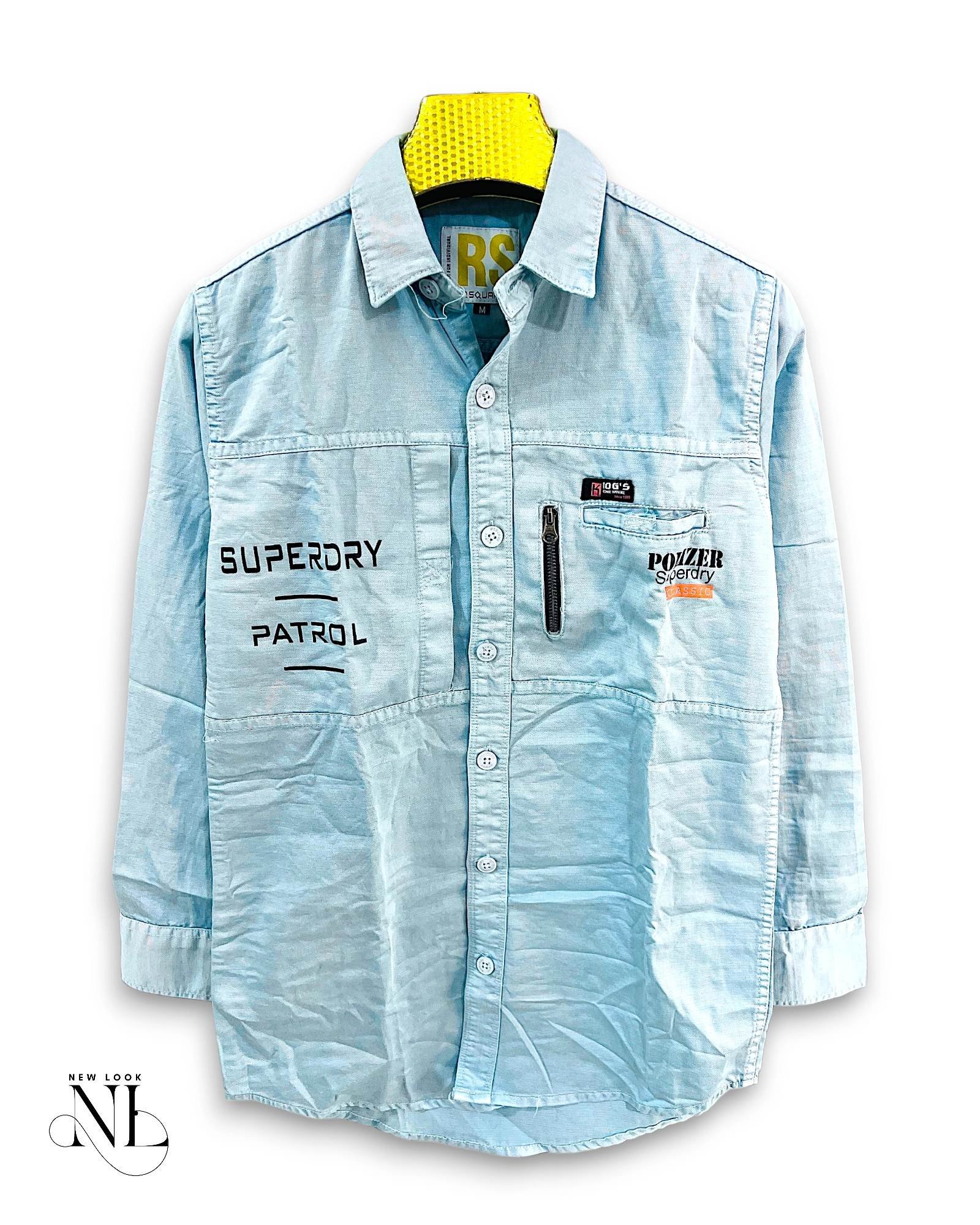 Sky Blue Denim Full Shirt for Men Washed Denim Sky Blue Denim Full Shirt for Men Washed Denim