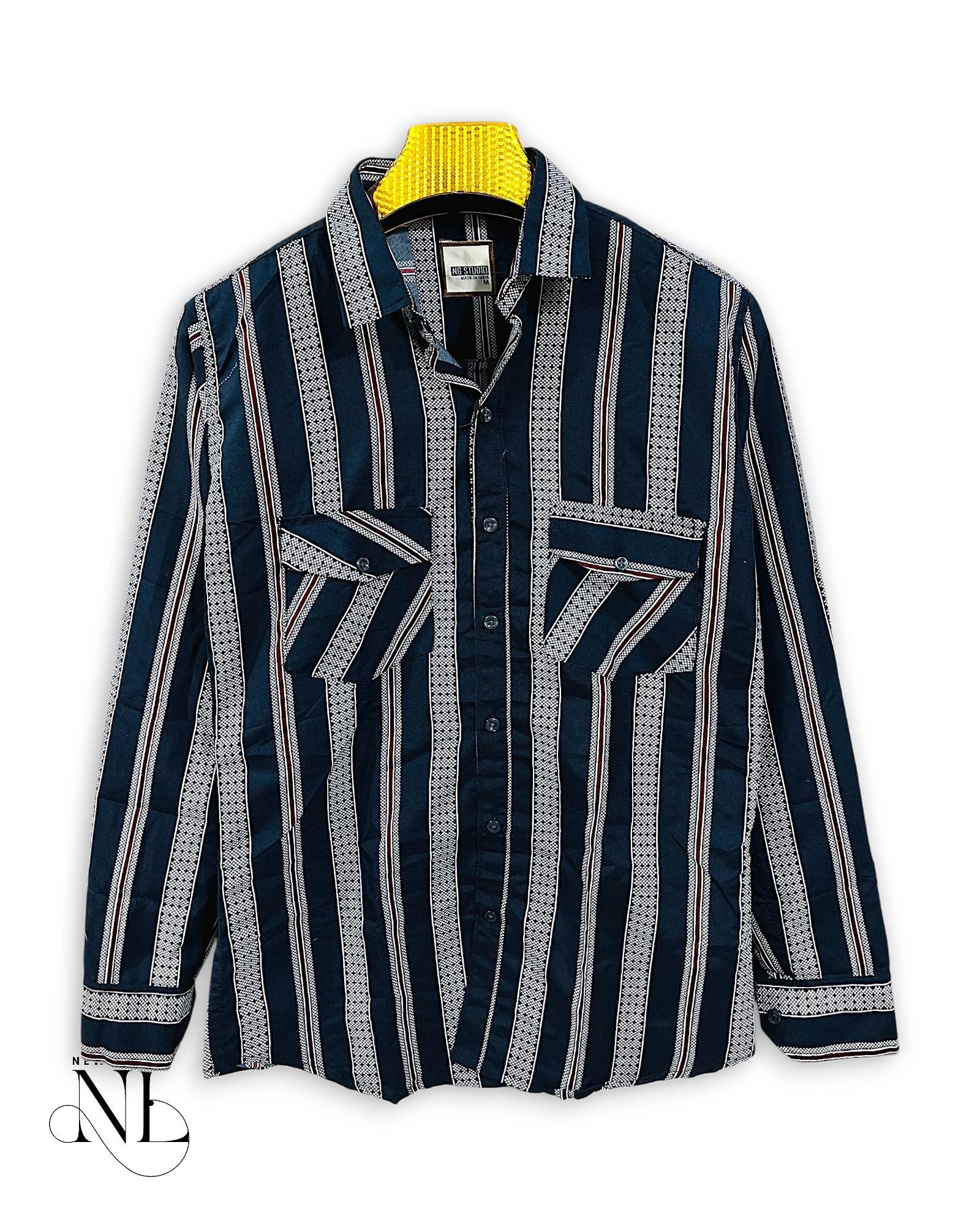 Premium Blue Stripe Full Shirt for Men Trendy Premium Blue Stripe Full Shirt for Men Trendy